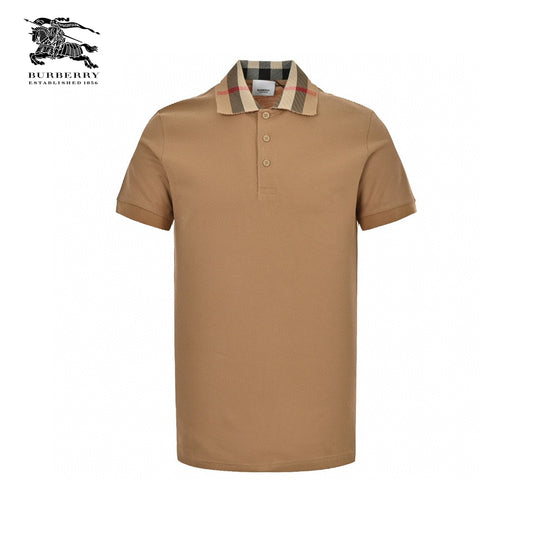 Burberry Polo Shirt with Check Collar (Tan) Primereps