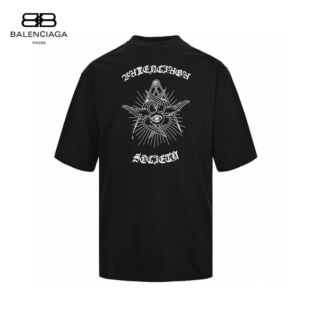 Ba*len*cia*ga society black t-shirt with white graphic