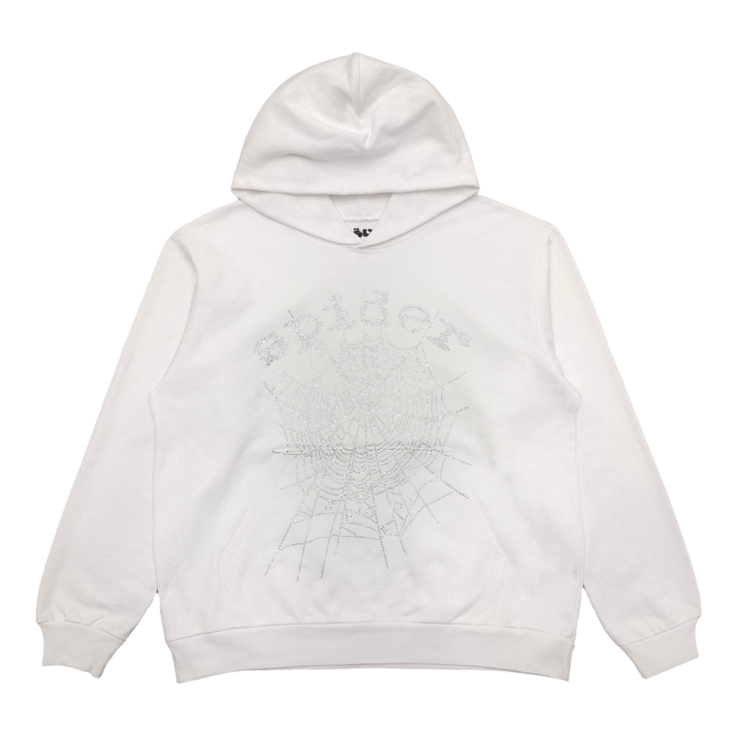 Sp5der OG Rhinestone Logo Hoodie White