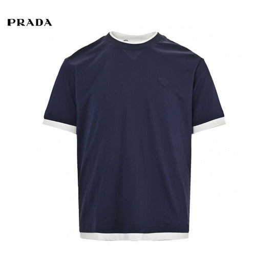 Prada Navy Blue Double Layer T-Shirt  primereps
