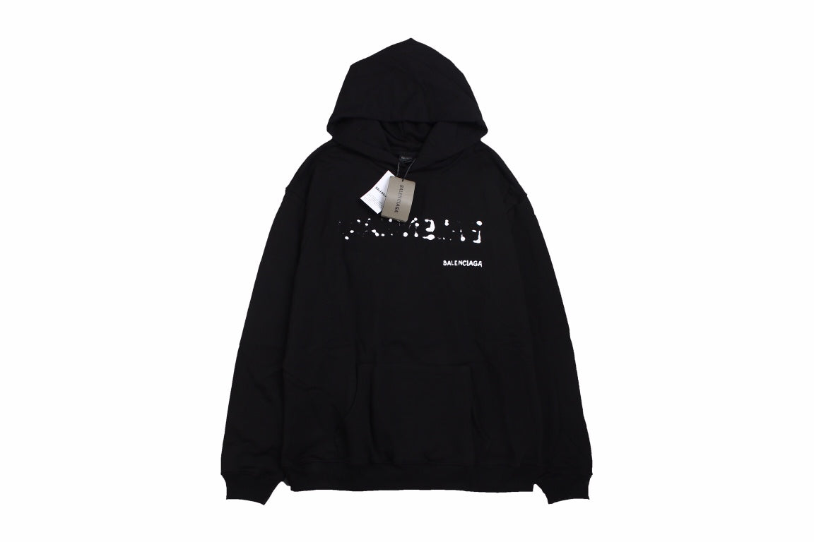 Ba*len*cia*ga black distorted logo hoodie