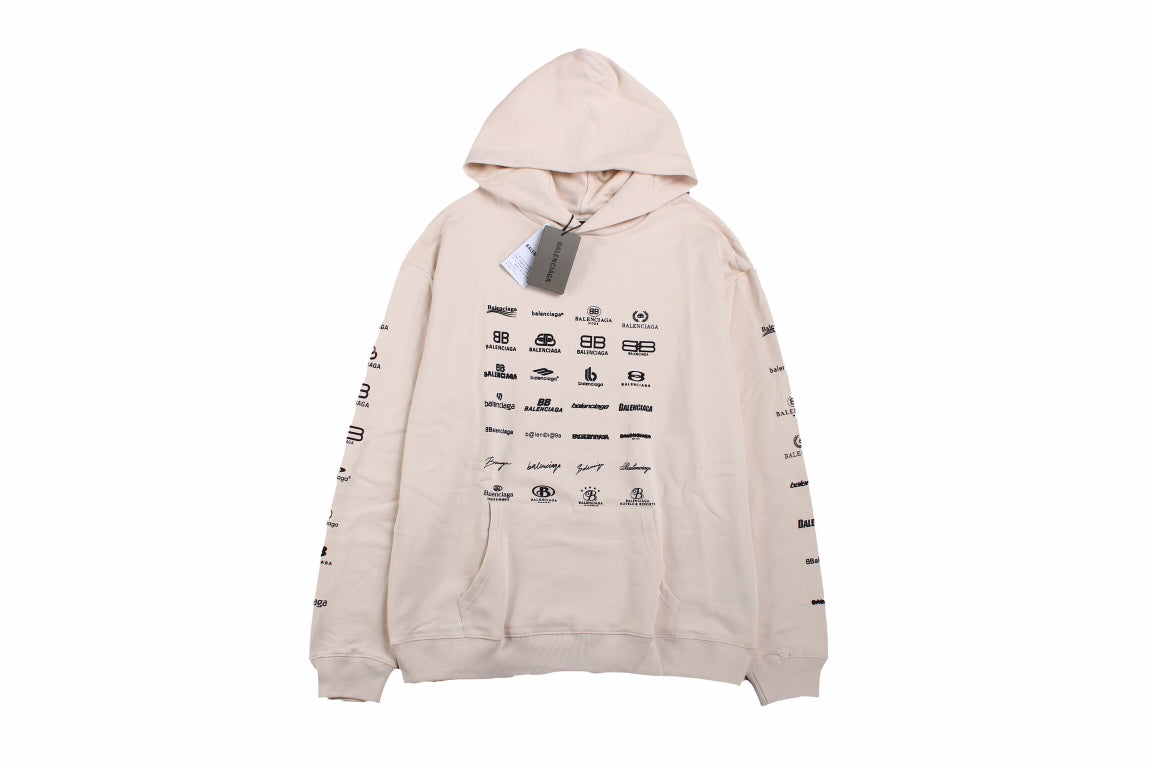 Balenciaga Beige Multilogo Hoodie Primereps