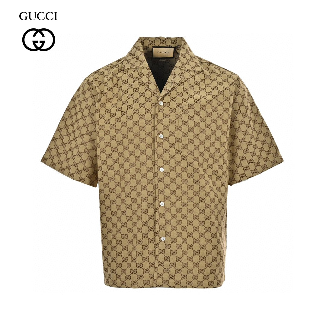 G*u*i gg monogram beige short sleeve shirt