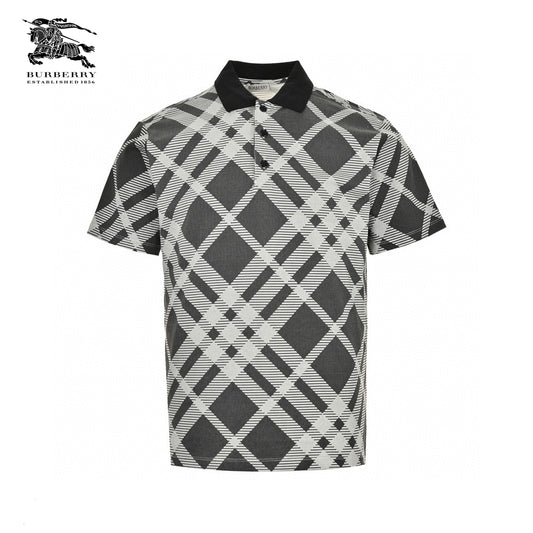 Burberry Geometric Check Polo Shirt (Black and White) Primereps