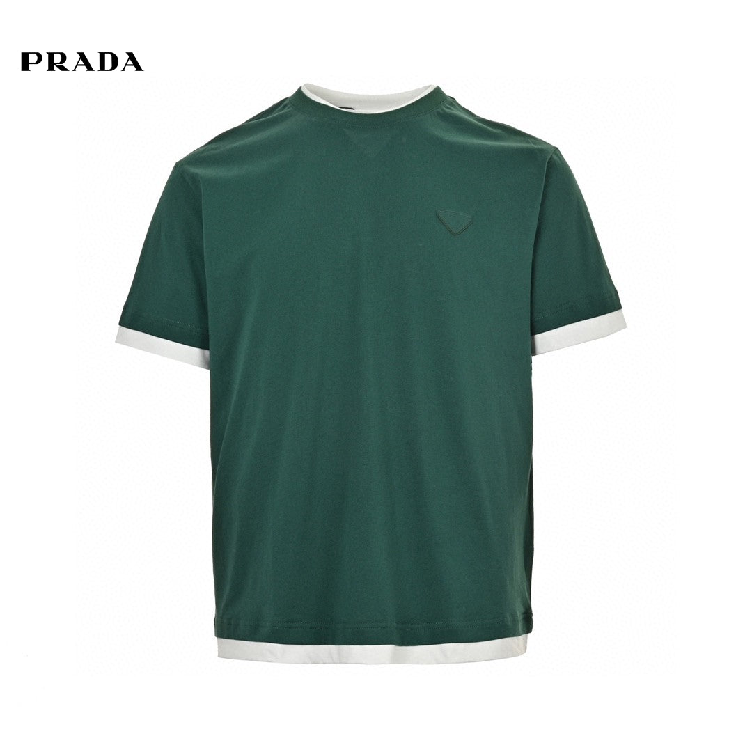 Pra*a green contrast trim t-shirt