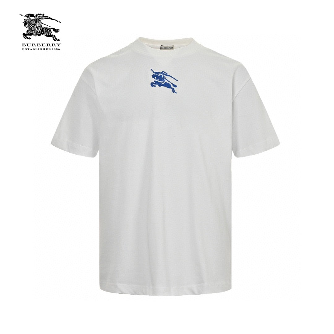 Burberry White T-Shirt with Blue Equestrian Knight Logo