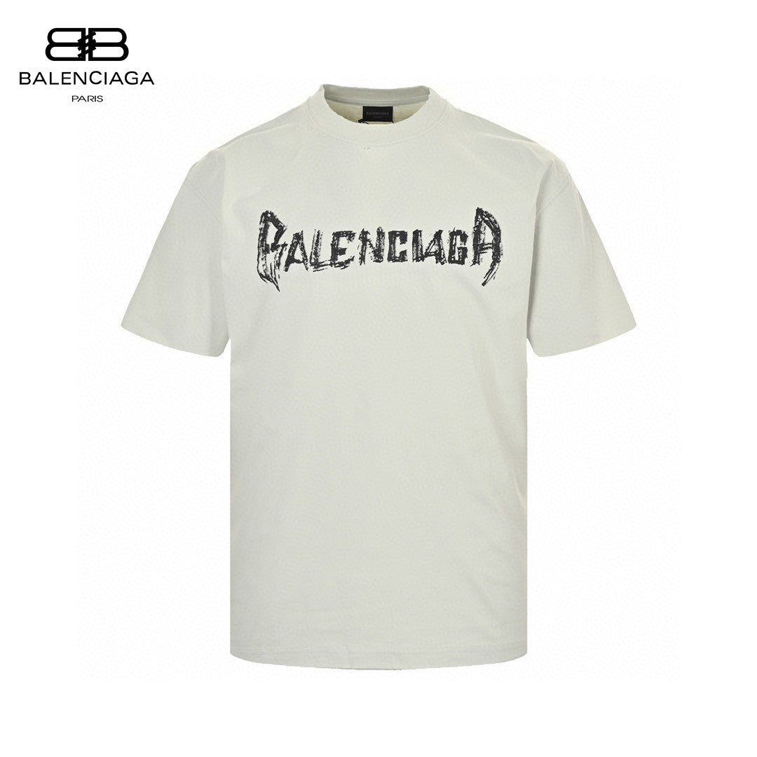 Ba*len*cia*ga distressed logo t-shirt in white