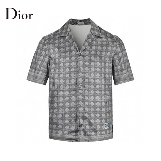 Dior Geometric Pattern Short Sleeve Shirt in Gray Primreps