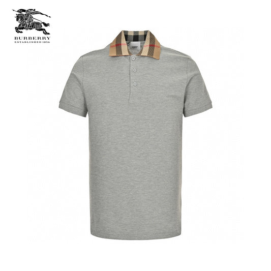 Burberry Polo Shirt with Check Collar (Grey)Primereps