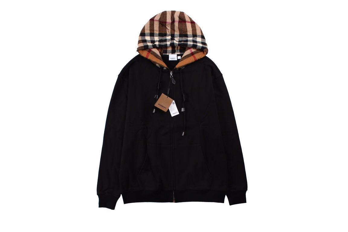 Burberry Check-Lined Hoodie - Black Primereps