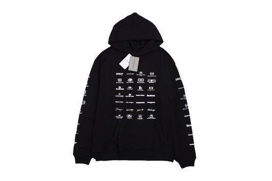 Balenciaga Black Multilogo Hoodie Primereps