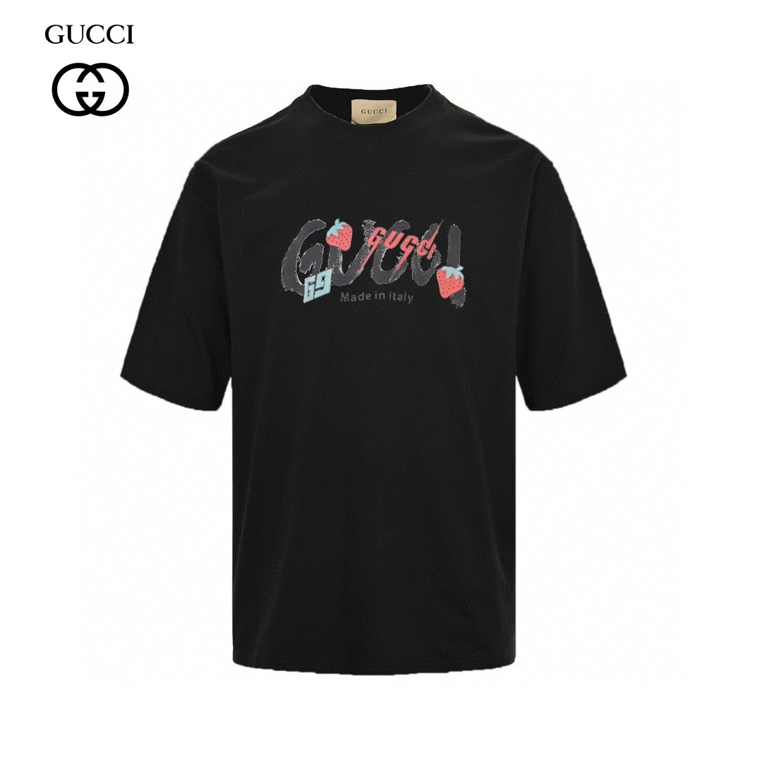 Gucci Strawberry Logo T-Shirt (Black) Primereps