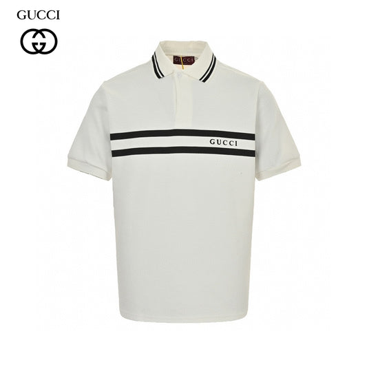 Gucci Striped Logo Polo Shirt (White) Primereps
