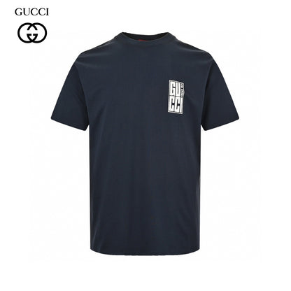 Gucci Navy Blue T-Shirt with Vertical Logo Patch Primereps