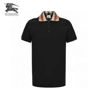 Burberry Polo Shirt with Check Collar (Black)