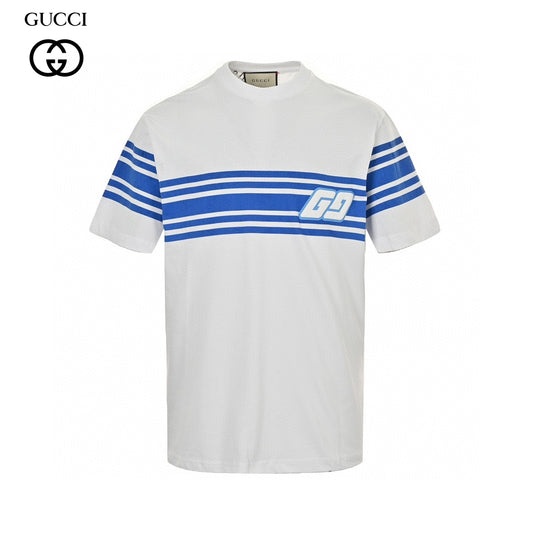 Gucci GG Blue Stripe White T-Shirt Primereps