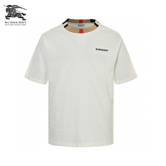 Burberry Check Collar T-Shirt in White Primereps