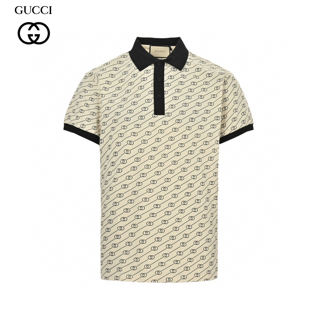 G*u*i beige and black patterned polo shirt