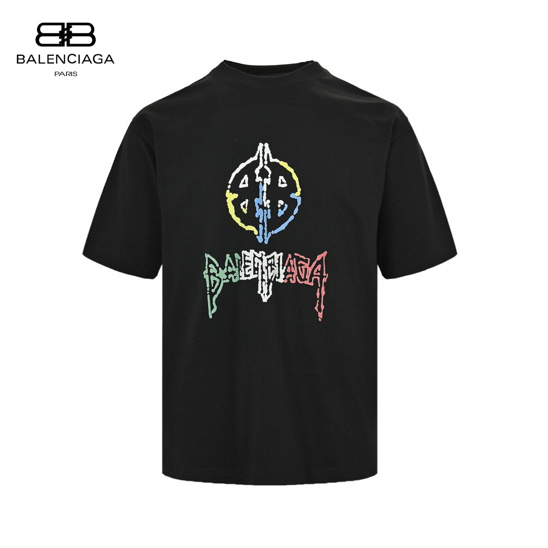 Ba*len*cia*ga multicolor graphic logo black t-shirt