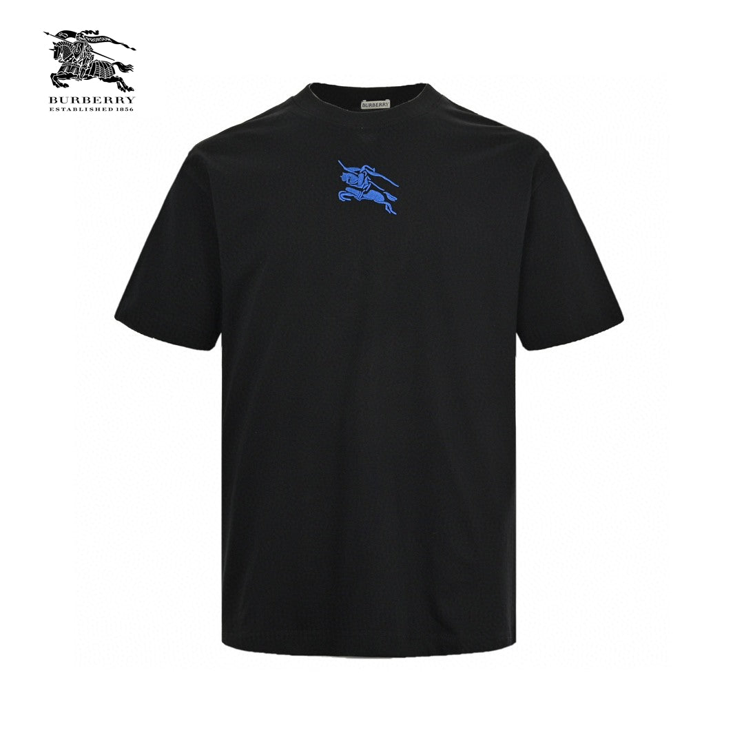 Burberry Black T-Shirt with Blue Equestrian Knight Logo Primereps