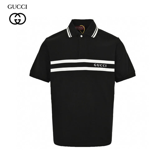 Gucci Striped Logo Polo Shirt (Black) Primereps