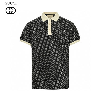 Gucci Black and Beige Patterned Polo Shirt Primereps