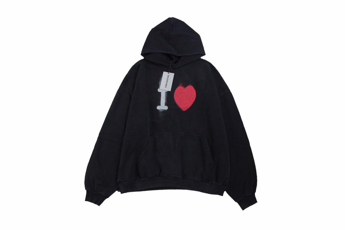 Balenciaga Black Hoodie with "I Love" Graphic Primereps