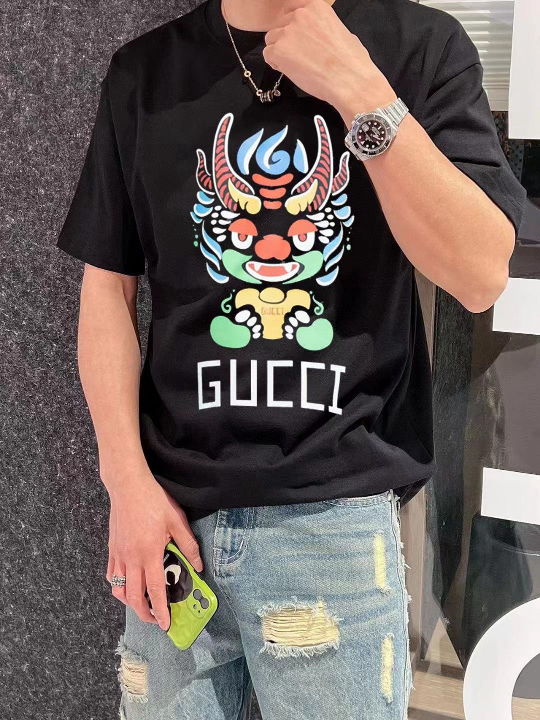 G*u*i dragon graphic t-shirt black