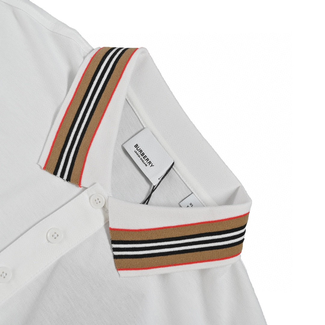 Burberry Striped Collar White Polo Shirt