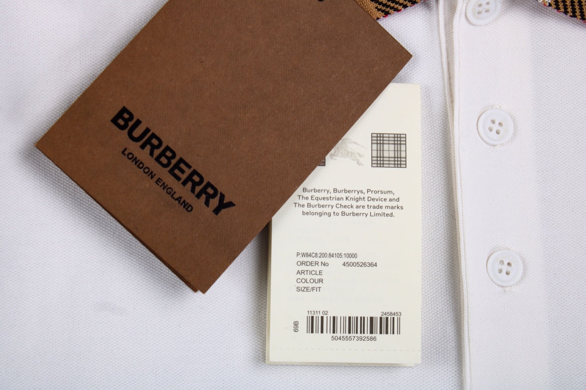 Burberry Check Collar Polo - White