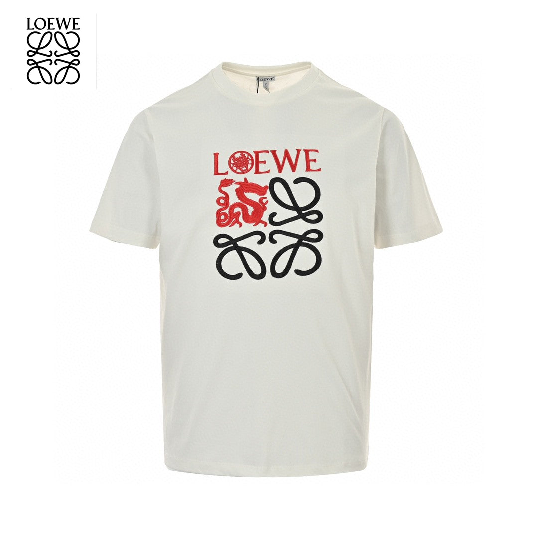 Loewe White T-Shirt with Red and Black Logo