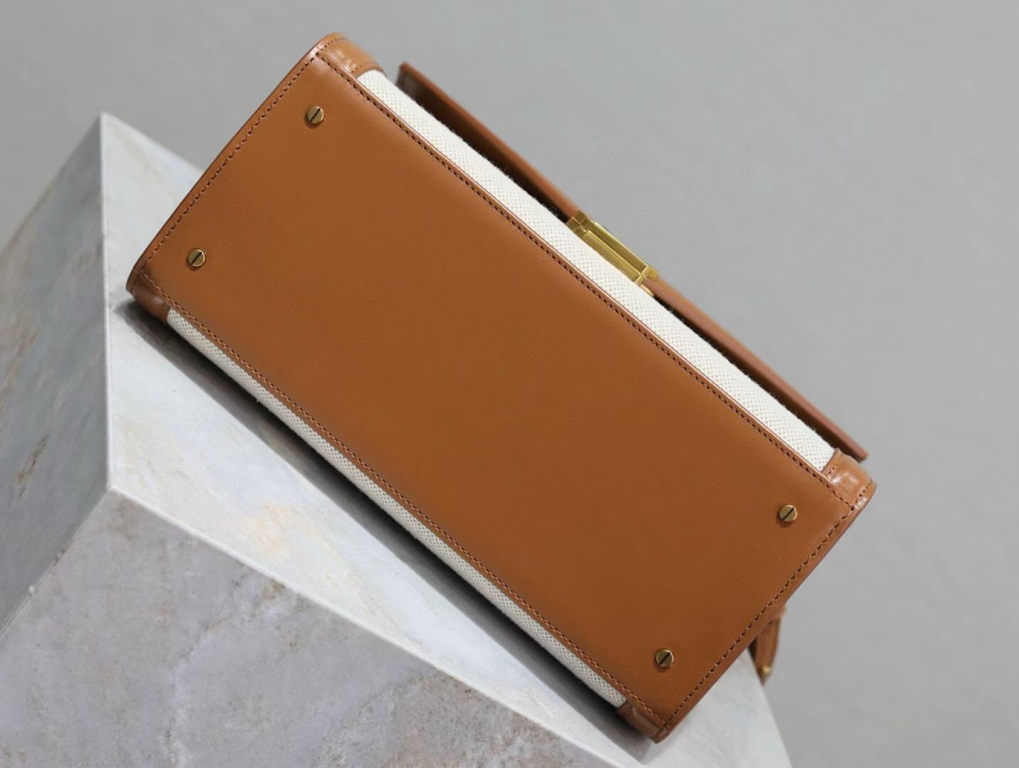 Saint Laurent Calfskin Briefcase in Earth Tone with Gold Hardware