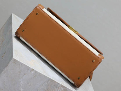 Saint Laurent Calfskin Briefcase in Earth Tone with Gold Hardware