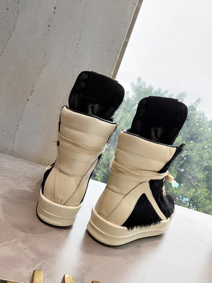 Rick Owens Geobasket Sneakers - Black Pony Hair