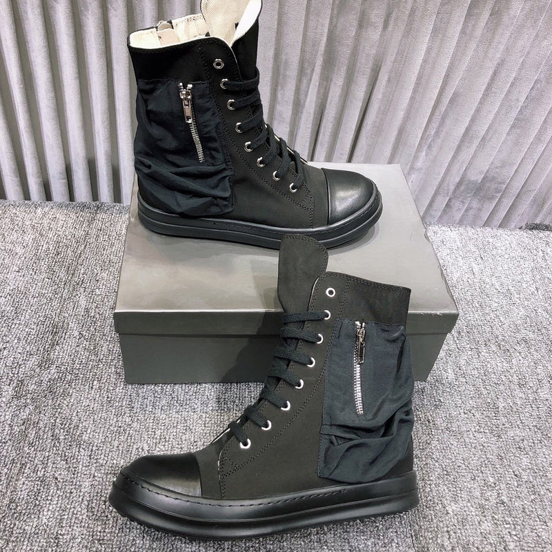 Rick Owens High-Top Leather Sneakers with Side Zipper