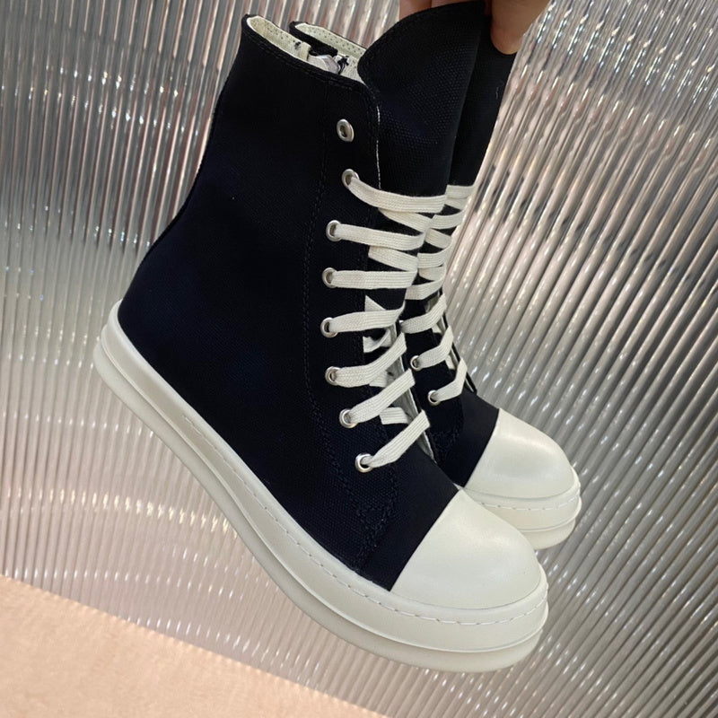 Rick Owens Canvas High-Top Sneakers - Black and White