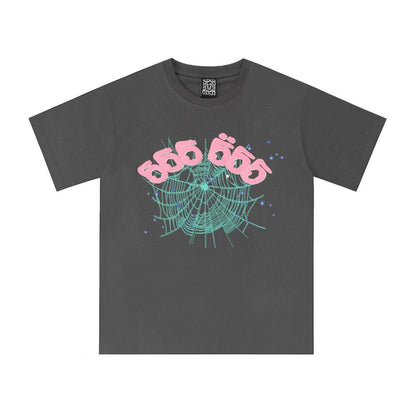 SP5DER WORLDWIDE "GREEN WEB" LOGO T-SHIRT IN GREY