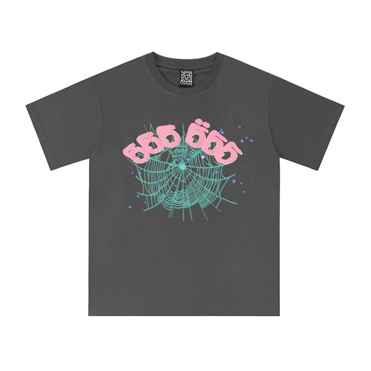 SP5DER WORLDWIDE "GREEN WEB" LOGO T-SHIRT IN GREY