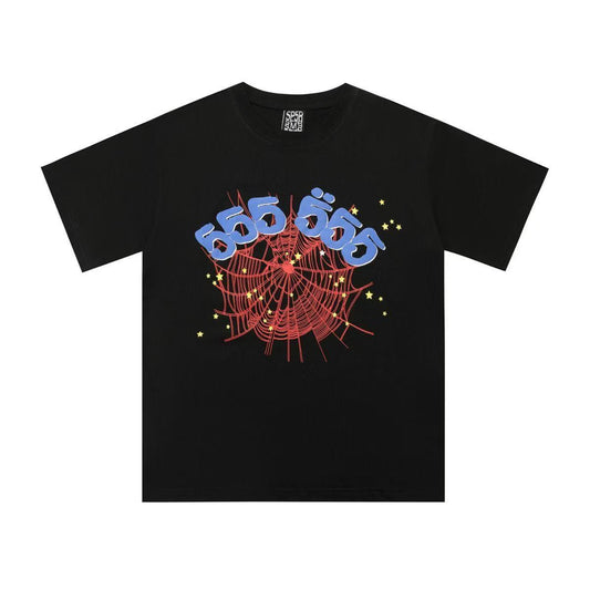 SP5DER WORLDWIDE "RED WEB" LOGO T-SHIRT IN BLACK