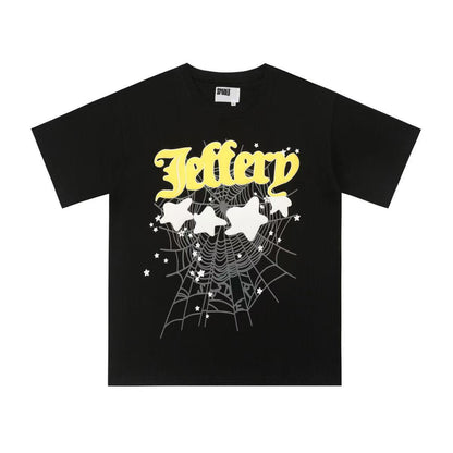 SP5DER WORLDWIDE "WHITE WEB" LOGO T-SHIRT IN BLACK