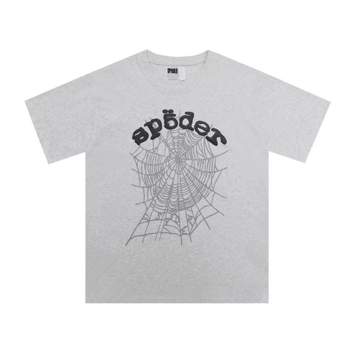 SP5DER WORLDWIDE "GREY WEB" LOGO T-SHIRT IN GREY