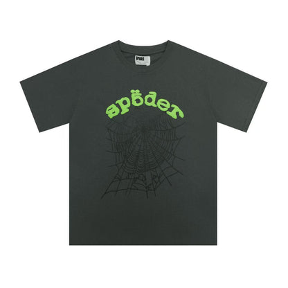 SP5DER WORLDWIDE "BLACK WEB" LOGO T-SHIRT IN BLACK