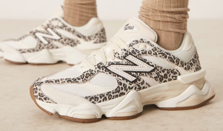 New Balance 9060 in White/Leopard Print