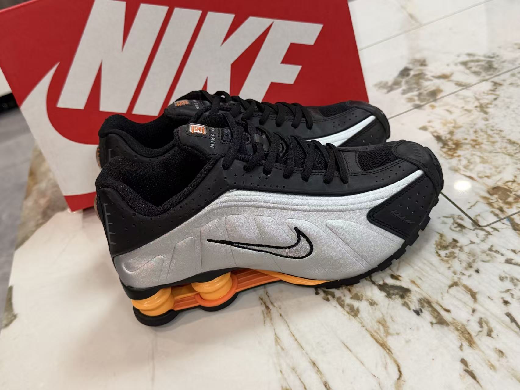 Nike Shox R4 in Black/Yellow/Grey: Industrial Power Cell