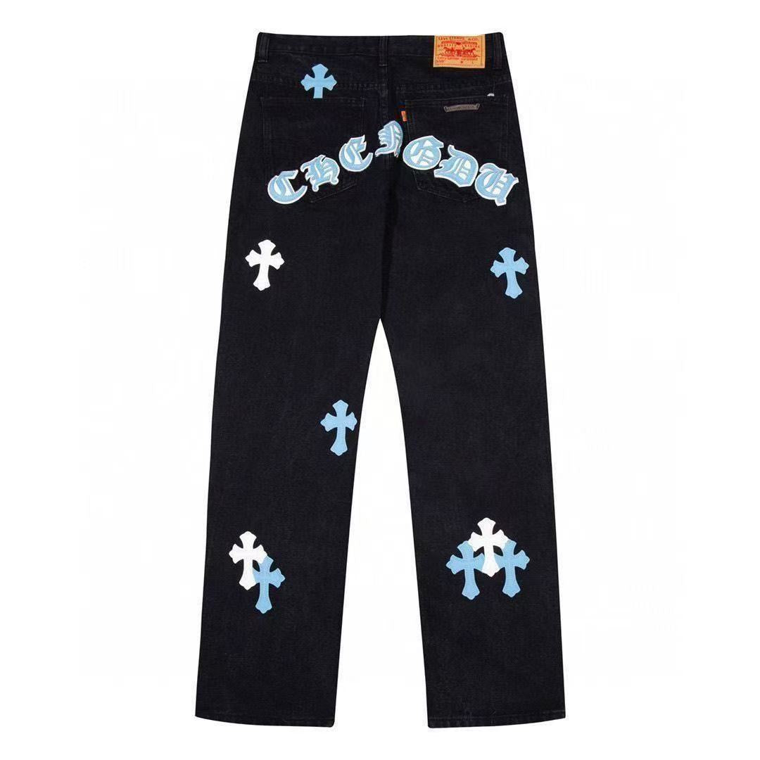 Chrome Hearts Denim Jeans in White, Blue, and Black