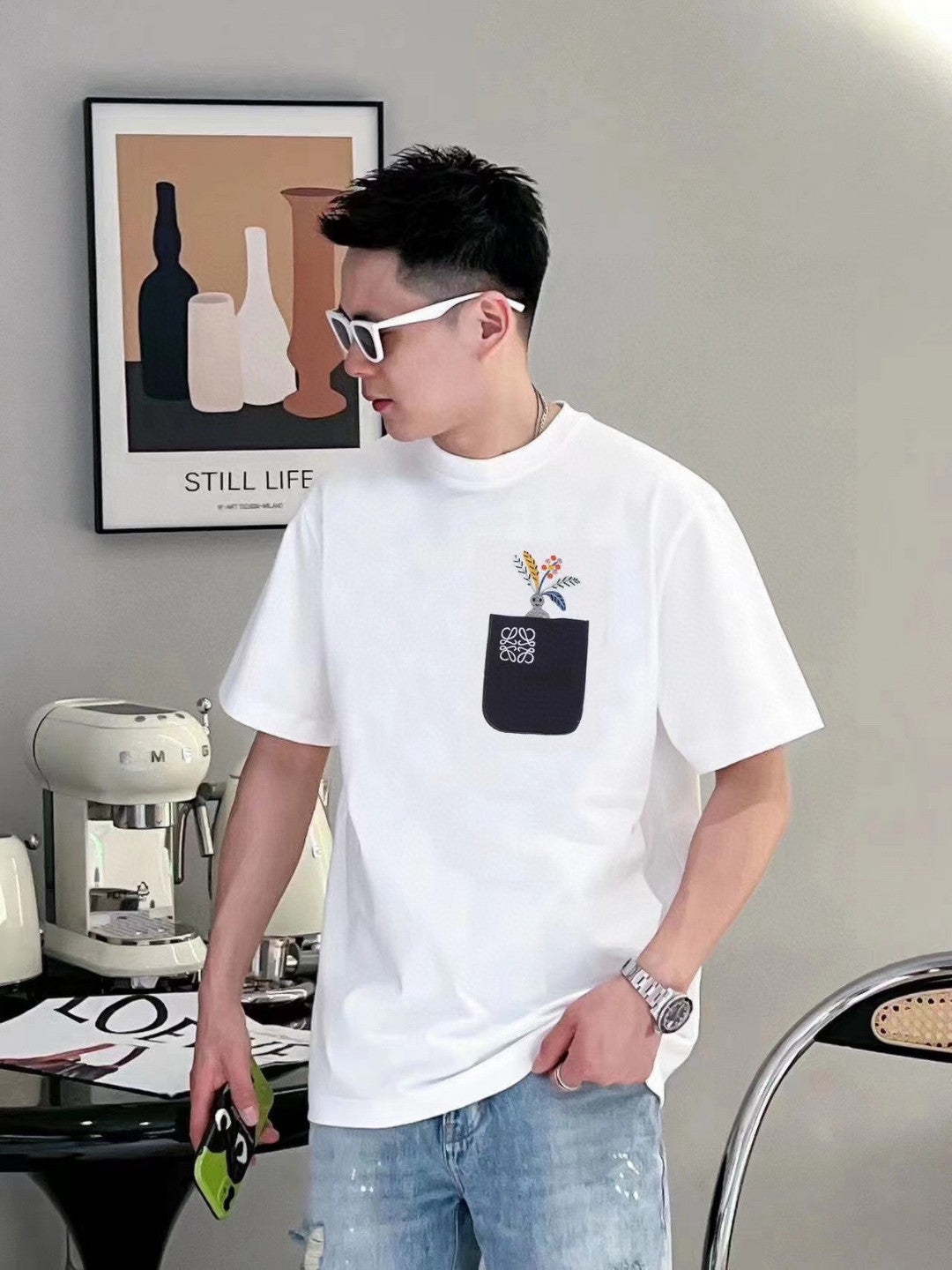 Loewe T-Shirt - White with Black Pocket