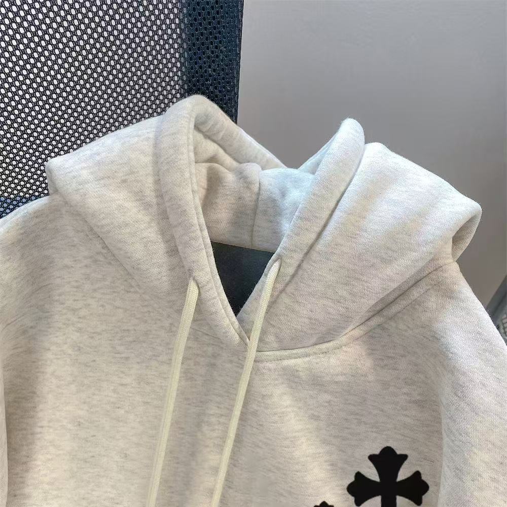 CHROME HEARTS BLACK CROSS PATCH HOODIE WHITE