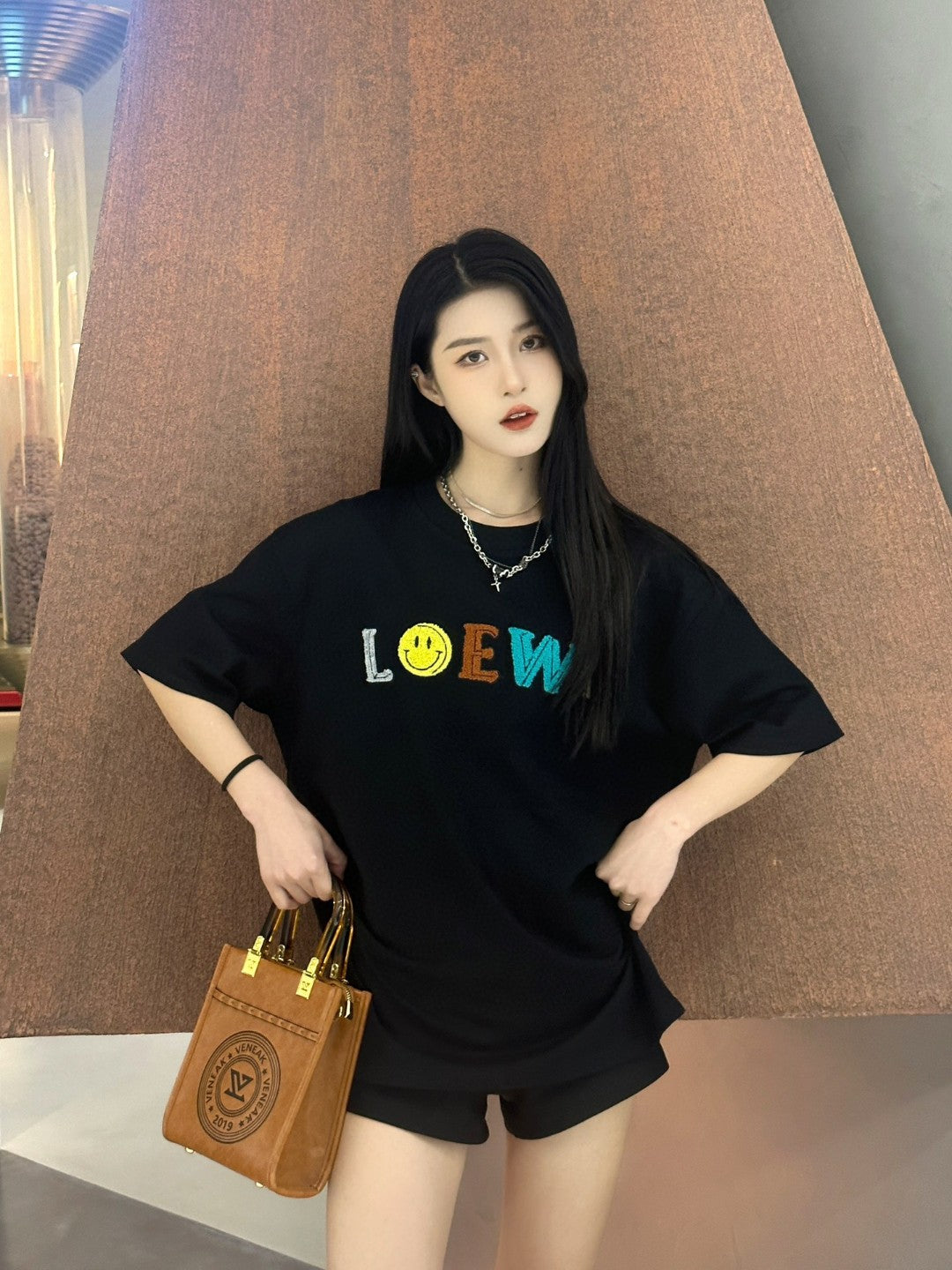 Loewe Black T-Shirt with Multicolored Logo