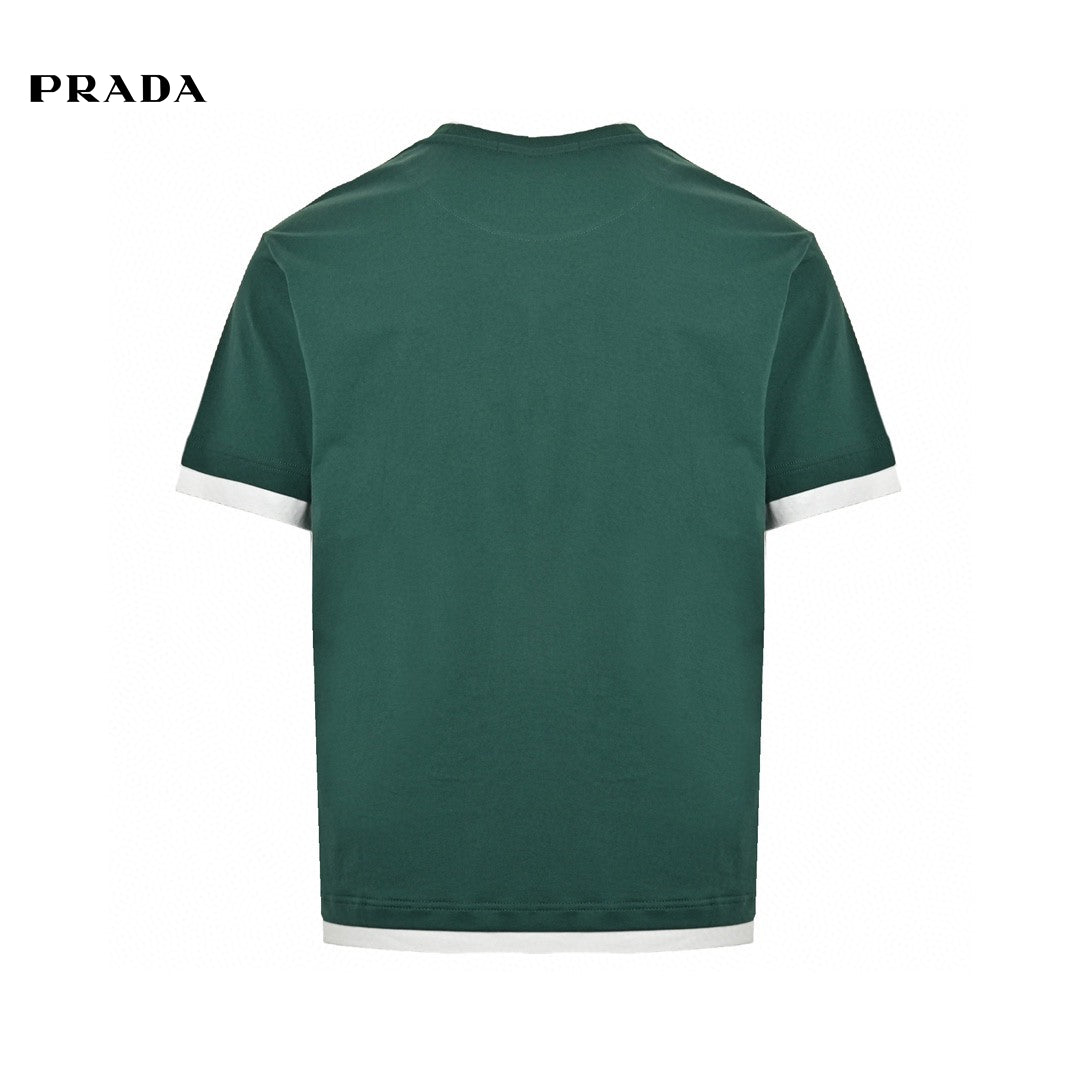 Pra*a green contrast trim t-shirt