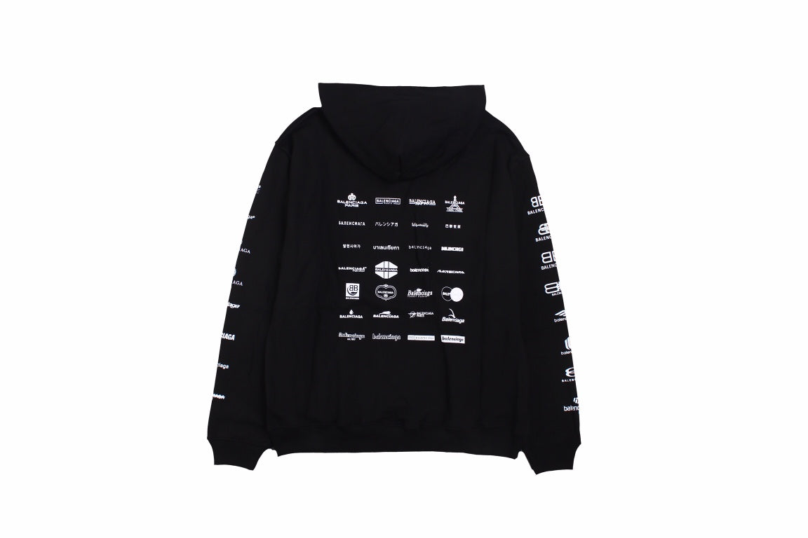 Ba*len*cia*ga black multilogo hoodie